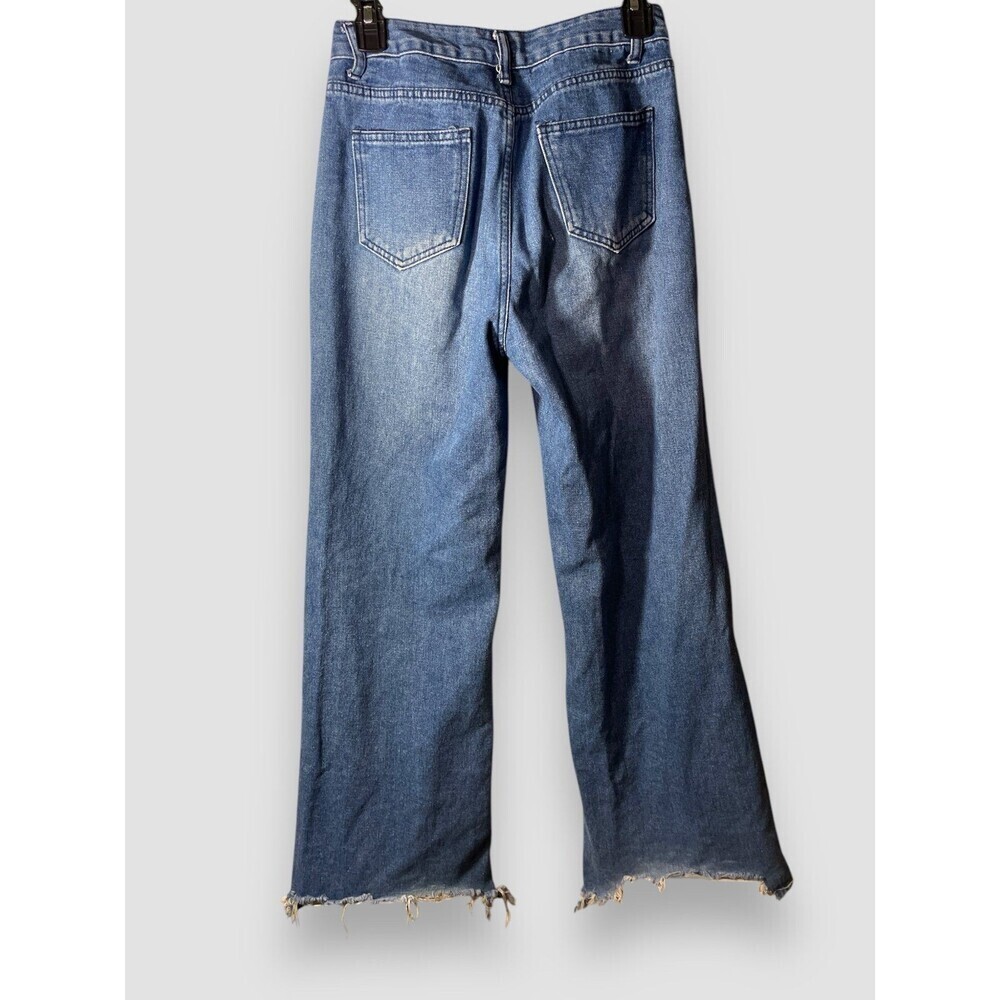 Women’s Denim Trendy High Waist Wide Leg Y2K Jeans Star Patch Pants Sz Small - Picture 6 of 7